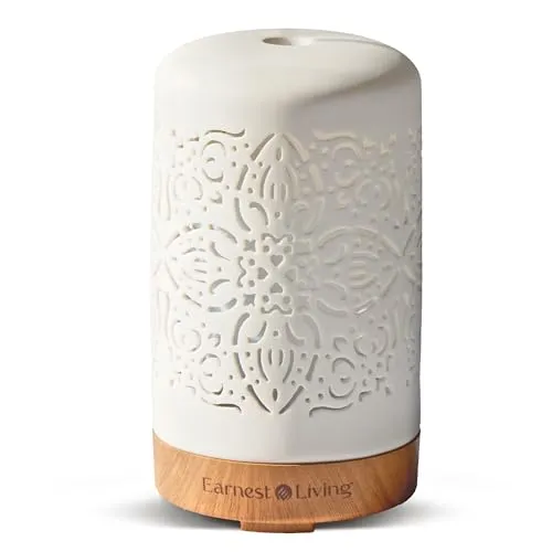 Earnest Living Aroma Diffuser für Ätherische Öle - Eleganter Keramik Raumduft - Aroma- & ätherische Öle: Hochwertiger 100ml Diffusor mit 7 Lichtfarben und Timer, ideal zur Raumluftbefeuchtung und für entspannende Atmosphären.