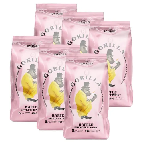 Gorilla Kaffee Entkoffeiniert 1kg – Aromatische Kaffeebohnen - Genießen Sie den vollen Kaffeegeschmack ohne Koffein. Ideal für entspannte Momente. Perfekt für Filterkaffee und Vollautomaten.
