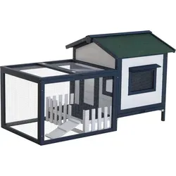 PawHut Kleintierstall für Meerschweinchen mit Freigehege - grün/weiß