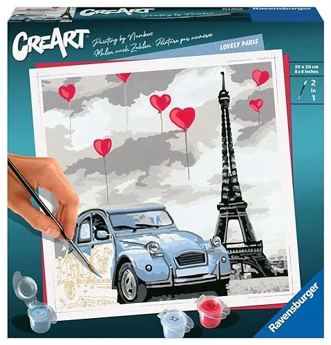 Ravensburger CreArt 28996 - Liebe in Paris - Malen nach Zahlen Erwachsene, DIY Malset mit Pinsel und Acrylfarben, Geschenk für Frauen und Männer, Malen für Erwachsene
