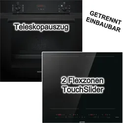 Siemens Backofen Induktionskochfeld Gorenje Set Teleskopauszug Schwarz 71 Liter 3D Heißluft Double AreaFlex - Schwarz