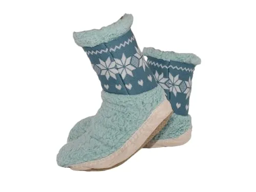 Rungassi Hüttensocken Hausschuhe mit Sohle Motiv Schneeflocke 35-38 Farbwahl (Blau - 953)