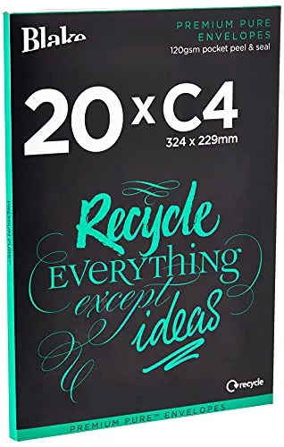 Blake Pure RP84653 Recycling Briefumschläge Haftklebung Super Weiß Wove C4 229 x 324 mm 120g/m² 20 Stück