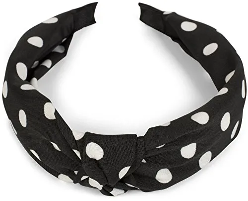styleBREAKER Damen Haarreif mit Punkte Muster und Knoten im Retro Style, Rockabilly, Vintage Look, Haarband, Headband 04026015, Farbe:Schwarz-Weiß