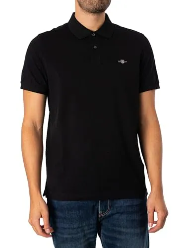 Gant Herren Reg Shield Pique Polohemd, Schwarz, M EU - Poloshirt für Herren mit normaler Passform, aus hochwertigem Material und stylischer grafischer Stickerei auf der Brust für einen eleganten Look.