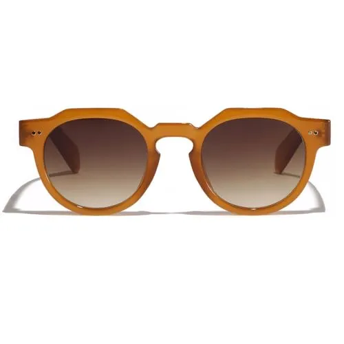 TOEECY Retro Sonnenbrille Damen Runde Vintage UV400 Brille Mode Herren Sonnenbrille Fasching Klassische Partybrille Mit Brillenetui Geeignet Für Männer Und Frauen(Gelb)