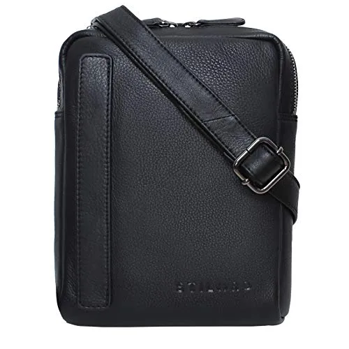 STILORD John Kleine Herren-Tasche Ledertasche Vintage 8,4 Zoll Tablettasche Umhängetasche Männer Schultertasche mit Reißverschluss Leder Farbe:schwarz
