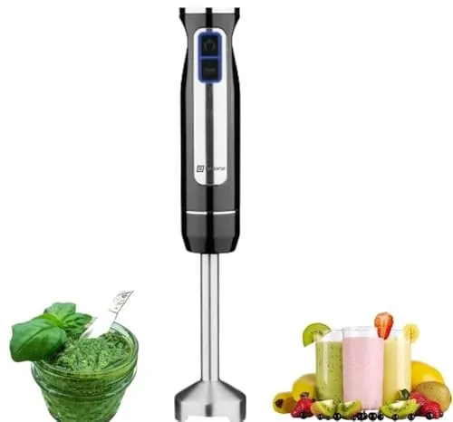 BEHOME Stabmixer Elektrischer, Pürierstab Edelstahl 800W|8 Geschwindigkeiten für Babynahrung, Suppe, Smoothies mit LED-Licht