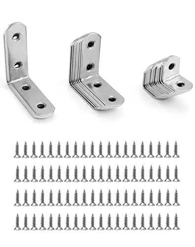 QWORK® edelstahl winkel , 28 Stück L-Winkel , 16 x 20 mm, 16 x 40 mm, 16 x 50 mm, 90 Grad L-förmige Eckwinkel zur Möbelbefestigung