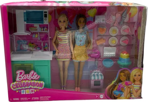 Barbie Feierspaß Puppen und Accessoires, Back-Spielset mit 2 Puppen, Ofen und mehr als 15 Accessoires, Modepuppe, Weiblich, 3 Jahr(e), Junge/Mädchen, 320 mm, 144 g