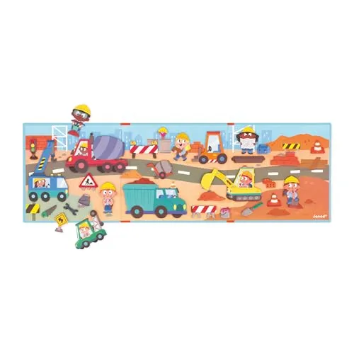Janod Magn ti Stories Die Baustelle - Magnetisches Lernspiel mit 30 bunten Magneten, fördert Vorstellungskraft und Feinmotorik für Kinder ab 3 Jahren