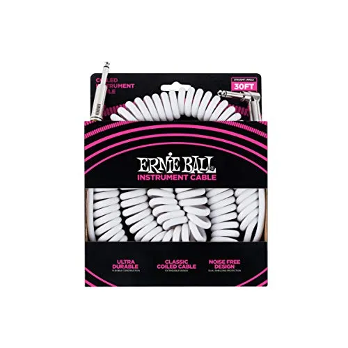 Ernie Ball Spiralkabel, gerade/gewinkelt, 9,14 m, Weiß