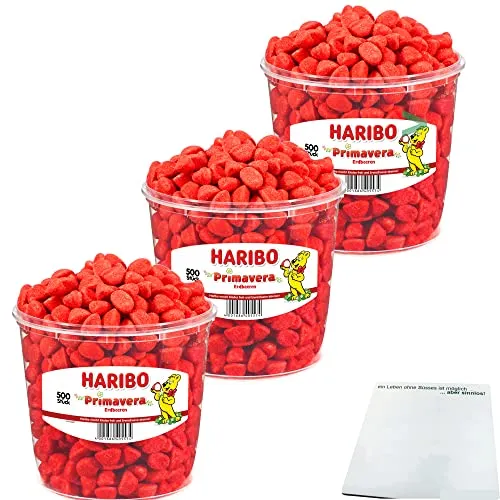 Haribo Primavera Erdbeeren klein Schaumzucker 1500 Stück (3x 1,15kg) + usy Block