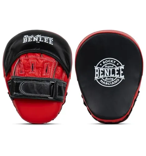 BENLEE Handpratzen Tucson - Leder, Black/Red - Boxpratzen aus hochwertigem Leder, Einheitsgröße mit leichter Wölbung für optimale Schlagdämpfung und integriertem Klettverschluss für sicheren Halt.
