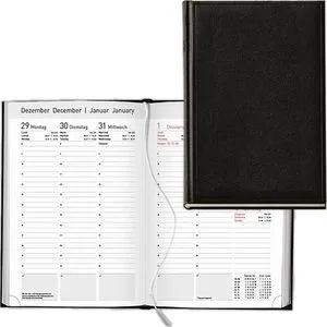 BRUNNEN Buchkalender 796 A5 1 Woche/2 Seiten - Kalender für 2026 im A5-Format, Balacron-Einband in Schwarz, mit halbstündlicher Einteilung und viersprachigem Layout - ideal für eine strukturierte Planung.