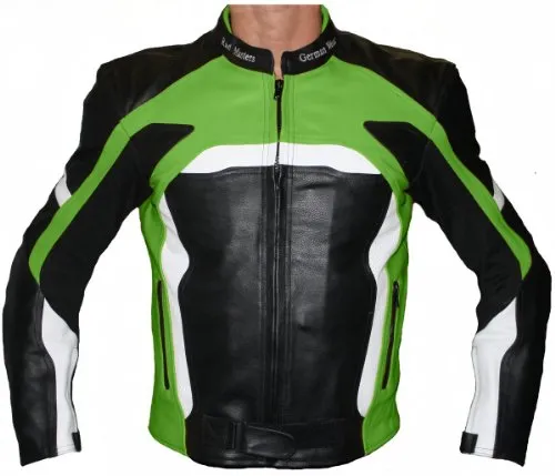 German Wear Herren Motorradjacke Lederjacke mit Protektoren Frabe:Grün;Größe:XL