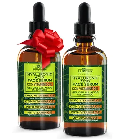LUMINER Hyaluron Serum Gesicht Anti Falten und Pigmentflecken (2 x 100 ml) | Natürliche Formel mit Schneckenschleim, Aloe Vera und Vitamin C und E