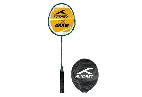 hundred Badmintonschläger Powertek 200 PRO schläger mit Kopfabdeckung, Bespannt, (Maximale Saitenspannung - 18-20lbs, Für fortgeschrittene Spieler), Badmintonschläger Graphit Leichtgewicht Profi Squash