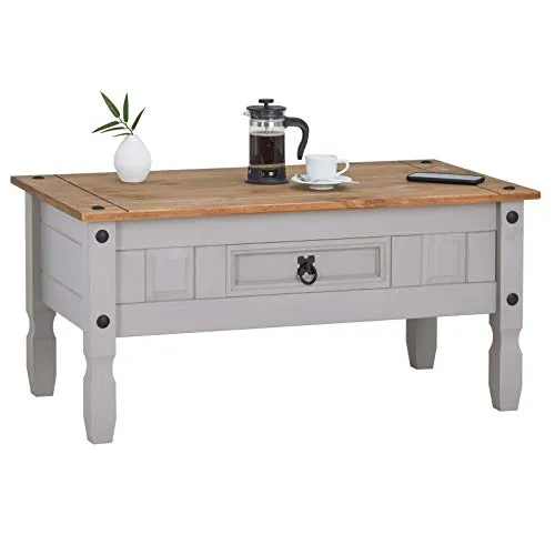 CARO-Möbel Couchtisch RAMON - Couchtisch im Mexiko-Stil aus massivem Kiefernholz, mit 1 praktischer Schublade für zusätzlichen Stauraum, ideal für jedes Wohnzimmer.