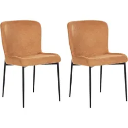 BELIANI Esszimmerstuhl 2er Set Orange Stoffbezug - Moderne Esszimmerstühle im skandinavischen Stil mit warmem, gestricktem Stoffbezug und robusten schwarzen Metallbeinen – ideal für ein gemütliches Ambiente in Ihrem Essbereich.