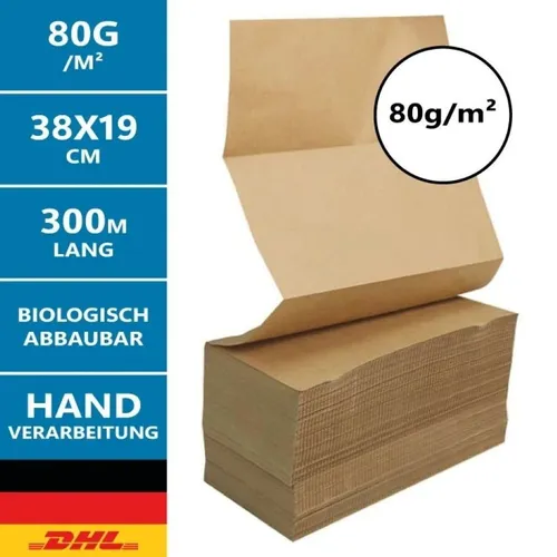 LMG Germany Kraftpapier Gefaltetes Kraftpapier 80g/m² - 380x190 mm, 330 m, Versand, Polster, 80g Kraftpapier, 380x190 gefaltet, abreißbar, formbar