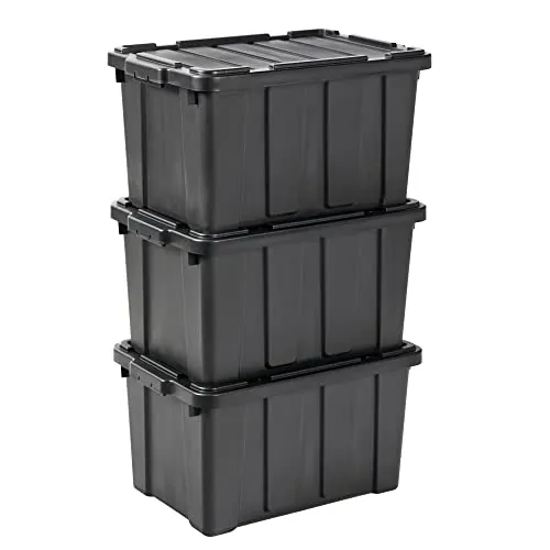 Iris Ohyama Heavy Duty Organisation Boxes, 50L, 3er-Set, Rot, Groß, Robust, Stapelbar, Aufbewahrungsbox, Für Garage, Regale, Umzug, Plastik, Utility, Werkzeugkiste, DDSKT-450