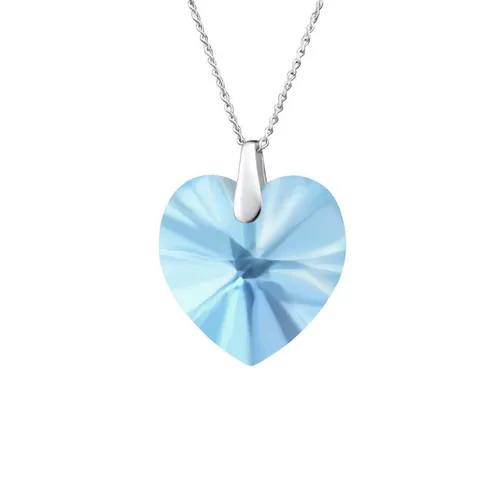 BUNGSA Ketten-Set Kette mit aquamarinblauem LA CRYSTALE Kristallherz 925 Silber Damen (1-tlg), Halskette Necklace