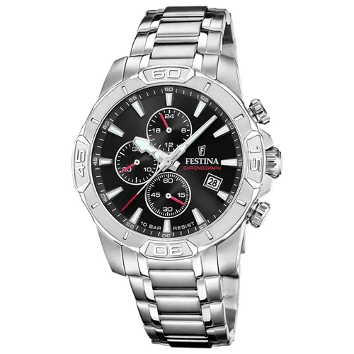 Festina F20704/3 Timeless Chronograph für Herren - Armbanduhr aus Edelstahl mit schwarzem Zifferblatt, 10 bar wasserdicht und ideal für stilbewusste Männer.