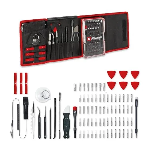 Einhell 84-tlg. Präzisions- und Elektronik-Reparatur-Set - Werkzeug-Sets mit hochwertigen Präzisionsbits, flexibler Wellenverlängerung und Erdungsarmband für sicheres Arbeiten an Elektronik und schwer zugänglichen Stellen.