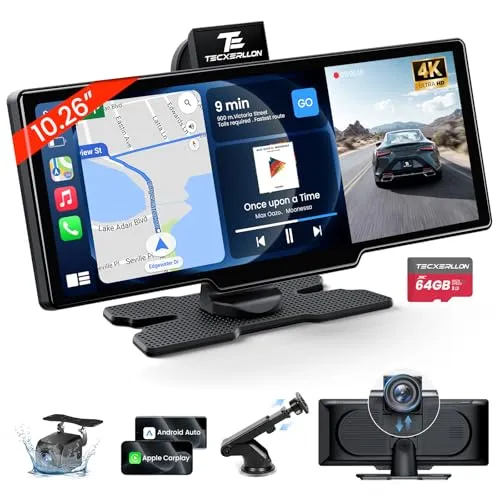 TECXERLLON 10,26 Zoll Wireless Carplay & Android Auto Display mit Dashcam
