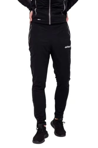 Airtracks Herren Thermo Laufhose Lang Pro Team - Winter Funktions Running Pants - Schwarz-Silber - M - Die Pro Team Laufhose für Herren bietet optimalen Komfort bei kaltem Wetter. Mit winddichter Vorderseite, weichem Innenfutter und praktischer Rückentasche sind sie perfekt für intensives Training. Hergestellt aus recyceltem Material.