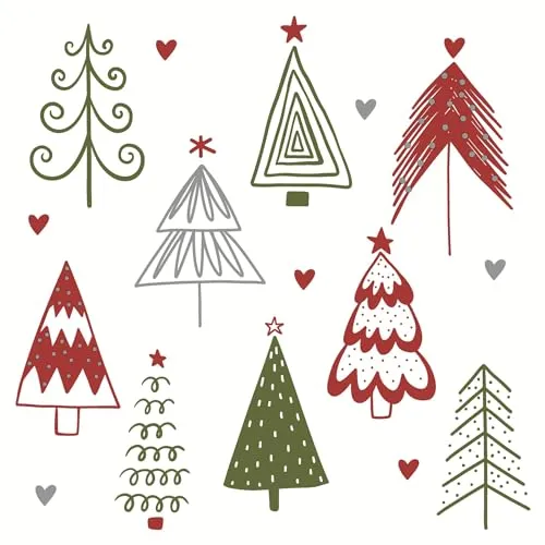 Servietten Weihnachten Gemalte Weihnachtsbäume rot-grün als Tischdeko. Papierservietten mit Motiv. Auch für Decoupage und Serviettentechnik 33x33cm 20
