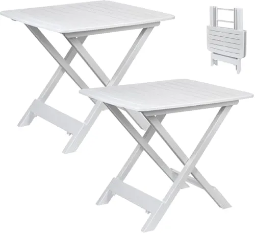 Koopman International B.V. 2X Campingtisch Gartentisch Beistelltisch Klapptisch Kunststoff 50x45x43cm Weiß