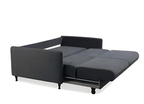 Stoff Sofa 2 Sitzer mit Bettfunktion und Stauraum - Modernes Schlafsofa in Grau für 2 Personen. Mit praktischer Bettfunktion und Stauraum, ideal für Gäste. Kompakte Maße: 160 x 112 x 88 cm, perfekt für jedes Wohnzimmer.
