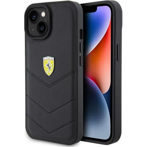 Handyhülle Case iPhone 15 Ferrari Echtleder schwarz - Taschen & Schutzhüllen, elegante und passgenaue Schutzhülle aus hochwertigem Echtleder mit Ferrari Metalllogo für stilvollen Schutz.