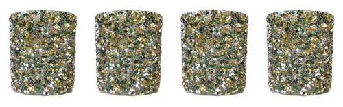 colmore Teelichthalter Teelichthalter Glas Glitzer 4er Set Glas Grün Silber Gold, Glitzersteine