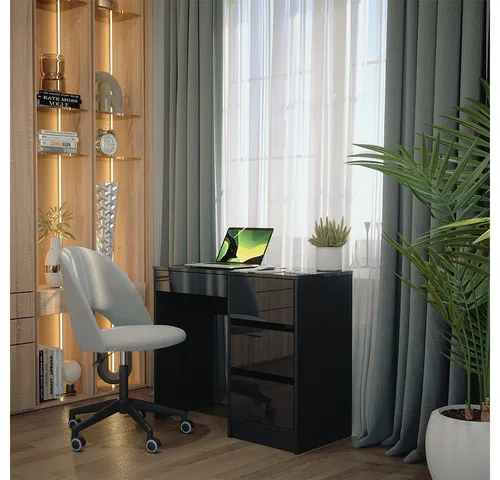 Vicco Schreibtisch Sherry, Anthrazit Hochglanz, 90 x 40 cm - Schreibtisch mit 4 Schubladen für optimalen Stauraum, ideal für Homeoffice und stilvolle Arbeitsumgebungen.