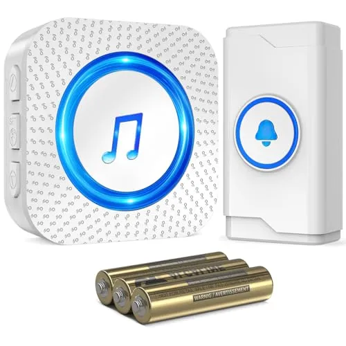 SURFOU Funkklingel, Kabellose Türklingel Batteriebetrieben, 400m Reichweite Aussen Wasserdicht Haustür mit Empfänger Klingel Funk Sender mit LED Blinken, 5 Stufen Volumen 55 Melodien, Weiß
