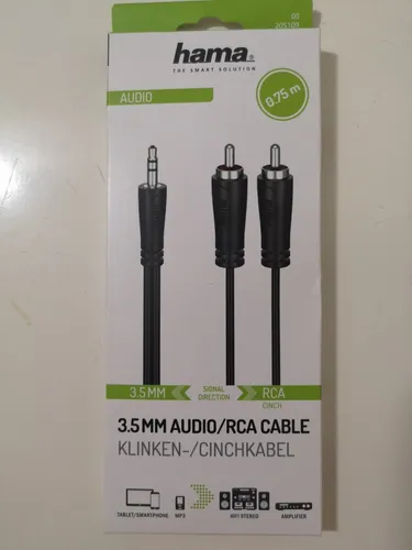 Hama Cinch Klinkenkabel RCA/Klinke 2m/m Universell 0,75m Adapter Schwarz Neu