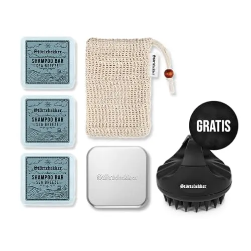 Störtebekker® Premium Duschset - Festes Shampoo Sea Breeze (x3) mit GRATIS Scalp Brush - Entdecken Sie unser festes Shampoo Set für Haare & Kopfhaut! Handgefertigt, ideal für Reisen und mit praktischer Seifendose. Sanfte Reinigung für leicht kämmbares Haar und angenehmen Duft.