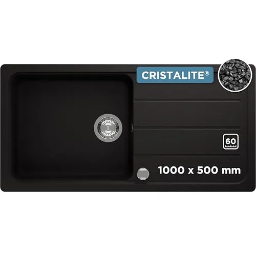 SCHOCK Granitspüle Formhaus D-100L Nero - Sanitäranlagen & Zubehör: Hitzebeständige und kratzfeste CRISTALITE Spüle mit Abtropffläche, ideal für 60 cm Unterschränke und pflegeleicht im modernen Design.