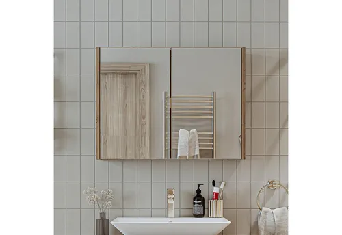 Roomart Badmöbel-Set Badmöbel Set ATRIA 85 cm mit Waschbecken & Hochschrank, (Bademöbel Set ATRIA 85 cm mit Waschbecken & Schränken in 4 Farben)