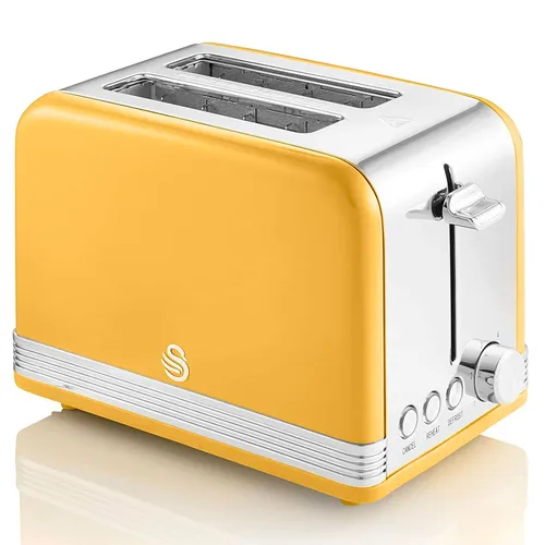 Swan Retro ST19010YELNEU Brotoaster - Toaster im Vintage Design mit 3 Funktionen: Auftauen, Aufwärmen, Abbrechen und 6 Röststufen für perfekten Toast. Ideal für stilvolle Küchen und unkomplizierte Nutzung.