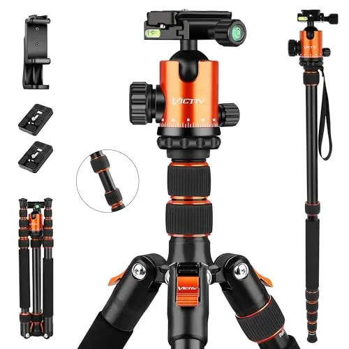 VICTIV 203 cm Kamera Stativ für Canon Nikon Sony Spiegelreflexkamera aus Aluminium, Reisestativ Fotostativ mit Kugelkopf Schnellwechselplatte und Stativtasche, belastbar bis 15,4 kg