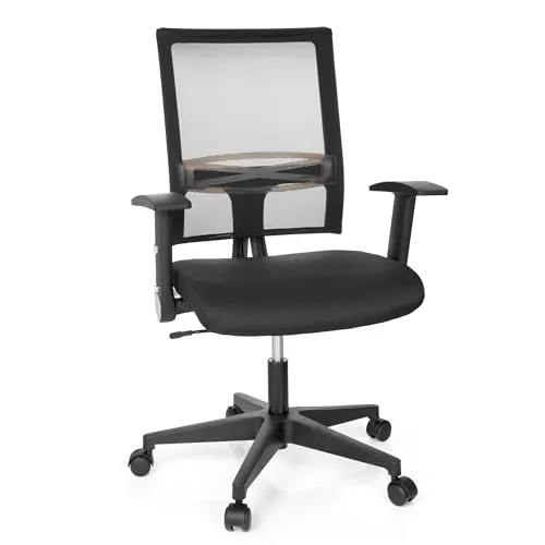 hJh-OFFICE Bürostuhl OFFICE R8, schwarz - Bequemer Bürostuhl mit atmungsaktiver Netzrückenlehne und höhenverstellbarer Lordosenstütze, ideal für langes Sitzen im Büro. Belastbar bis 110 kg.