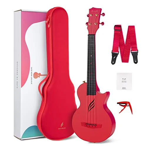 Enya Konzert Ukulele Nova U 23 Zoll Kohlefaser Anfänger und Fortgeschrittene Ukulelen Set mit Tasche Saiten Gurt Capo Wasserdicht (rot)