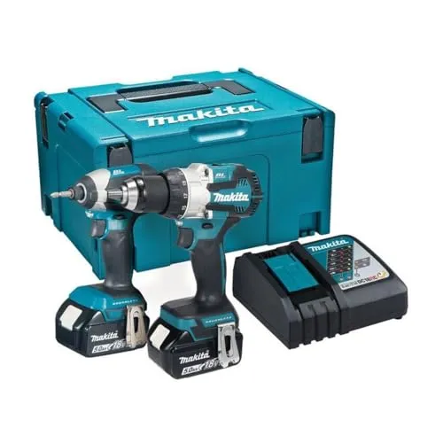 Makita DLX2507TJ 18 V Li-Ion LXT Kombi-Kit - Akkuschrauber Set mit 2 x 5,0 Ah Akkus und Ladegerät, bürstenloser Motor für längere Lebensdauer und mehr Effizienz, ideal für professionelle Anwendungen.