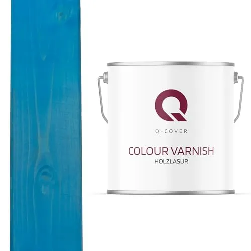Q-Cover Holzlasur Hellblau 5L (ca.25m²-1 Anstrich) Seidenmatt Holzschutz Holzschutzlasur Lasur Wasserbasierte Innen Außen Lasur Abperleffekt Für Holz