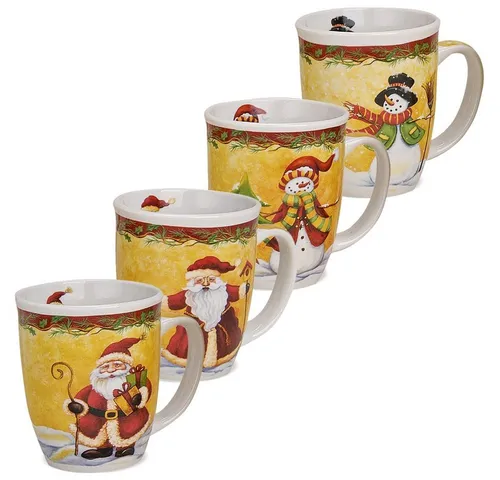matches21 HOME & HOBBY Tasse Grosse Weihnachtstassen 4er Set Weihnachtsmann Schneemann, 4-tlg., Keramik, Tee Kaffee-Becher, Weihnachten, klassisch, bunt, 400 ml