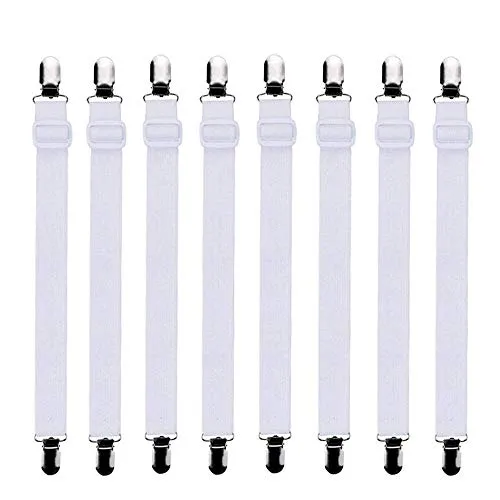 Bedecor verstellbare Bettlakenspanner, 8 Stück, Weiß, elastisch, für die Ecken von Bett, Matratze oder Sofa (30-120cm)